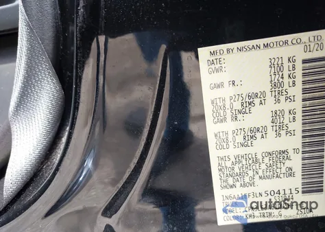 2020 Nissan Titan Sl 4X2 from USA, damaged, VIN 1N6AA1EF3LN504115